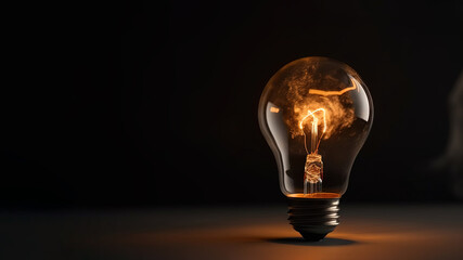 Brainstorming concept with a light bulb on dark background with copy space (Generative AI)