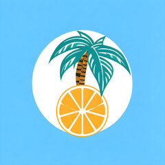 Logo or app icon with palm tree and lemon slice, retro vibe. Generative AI