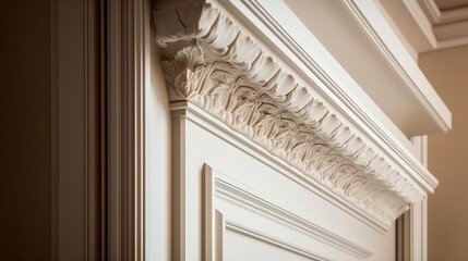 wall and door architrave wooden detail treatment moulding cornice home interior concept,image ai generate - obrazy, fototapety, plakaty