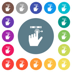 left handed scroll right gesture flat white icons on round color backgrounds