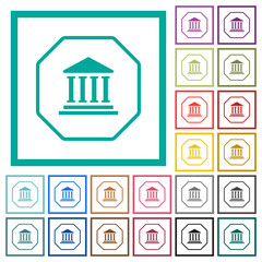 Octagon shaped banking sanction sign outline flat color icons with quadrant frames