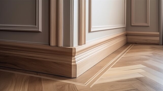 house detail design wooden floor and wall moulding treatment detail daytime, image ai generate