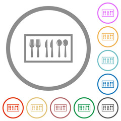 Flatware box flat icons with outlines