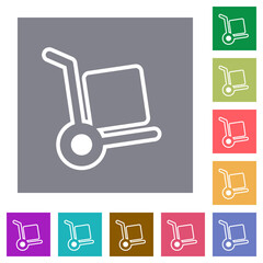 Hand truck outline square flat icons