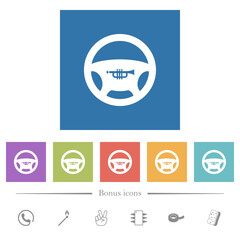 Car horn flat white icons in square backgrounds