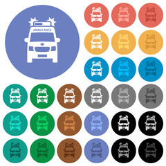 Flashing ambulance car front view round flat multi colored icons