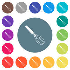 Balloon whisk flat white icons on round color backgrounds
