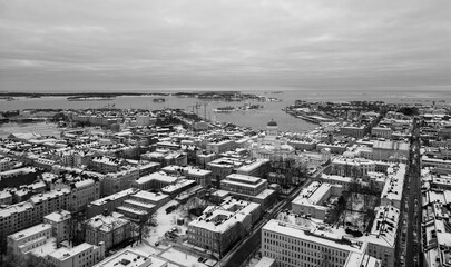 Helsinki city view during evening or early morning in wintertime.