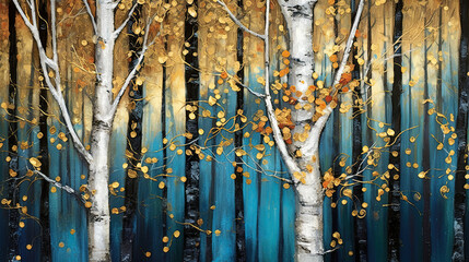 tree abstract background with yellow and blue wall art