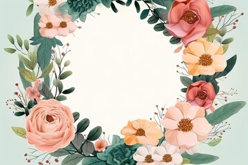 Fototapeta premium Vintage Floral Design with Watercolor Flowers. Wedding Card Template. Generative AI illustrations.