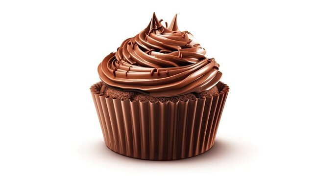 Chocolate cupcake illustration. Realistic delicious creamy muffin. Creamy dessert cake. Generative AI