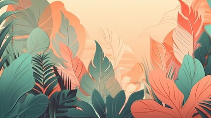 Fototapeta na wymiar Abstract tropical leaves background. Modern boho floral illustration. Elegant nature design. Generative AI