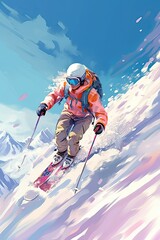 Woman skiing on snow covered mountain. Generative AI