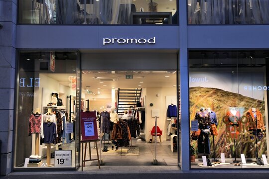 COLOGNE, GERMANY - SEPTEMBER 21, 2020: Promod clothes store in Hohe Strasse (High Street) of Cologne, Germany. Hohe Strasse is one of busiest shopping destinations in Germany.