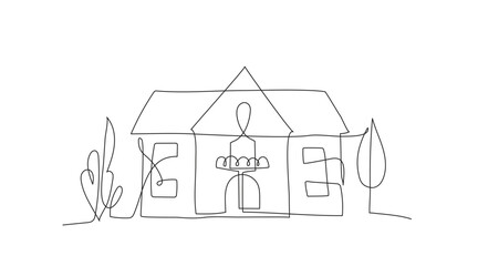 House in continuous line art drawing style vector illustration