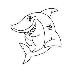 Funny shark cartoon characters vector illustration. For kids coloring book.