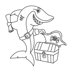 Funny shark cartoon characters vector illustration. For kids coloring book.