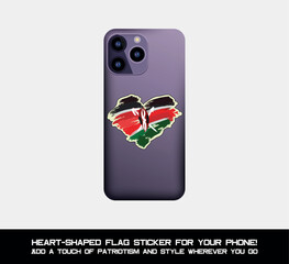 Show your love for Kenya wherever you go! Attach this stylish phone sticker featuring the Kenyan flag in a heart shape.