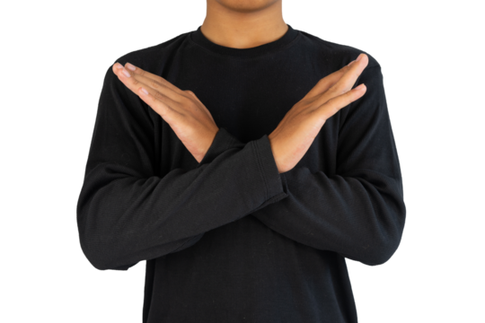 man with cross hands gesture isolated