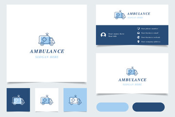 Ambulance logo design with editable slogan. Branding book and business card template.