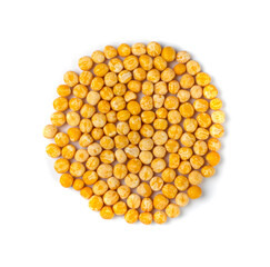 Dry Yellow Peas Isolated, Whole Pea Pile, Raw Legume, Dry Yellow Peas on White Background