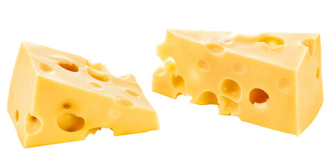 Triângulos de queijo Suíço isolados em fundo transparente - pedaço de queijo suíço 