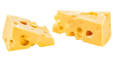 Triângulos de queijo Suíço isolados em fundo transparente - pedaço de queijo suíço 