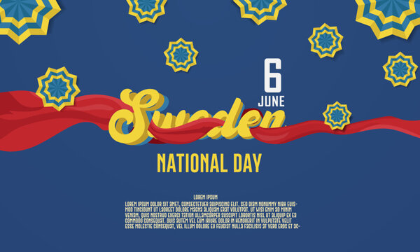 Sweden National Day. Celebration on June 6 in Sweden. Happy national holiday concept with red ribbon Sweden text vector illustration. - Powered by Adobe