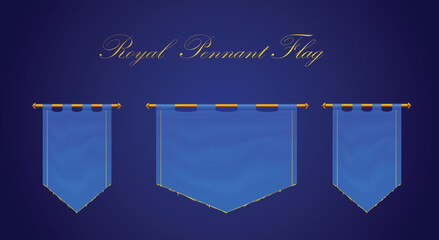 royal blue hanging pennant flag waving in wind. silk fabric texture looks realistic can be used on royal themed posts or ads. EPS format is editable colors can be changed easily.