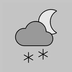 Cloud with snow moon vector icon. Weather sign