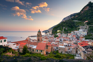 Amalfi, Italy. Cityscape image of famous coastal city Amalfi, located on Amalfi Coast, Italy at sunset. - Powered by Adobe