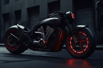 Obraz na płótnie Canvas Radiant Velocity: A Captivating Red Neon Sports Motorbike, Generative Ai
