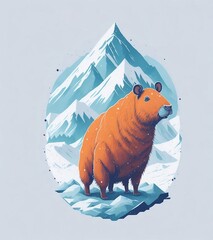Capybara snow mountain orange white  cute animal illustration t-shirt print