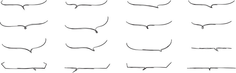 かわいい手書きの下線ふきだしセット　黒　白黒 Hand Drawn Speech Bubble Images black