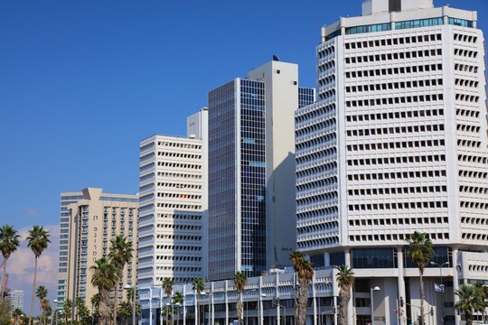 TEL AVIV, ISRAEL - NOVEMBER 2, 2022: Modern skyline on the edge of Neve Tzedek neighborhood in Tel Aviv, Israel. Tel Aviv is the economic and technological center of Israel.
