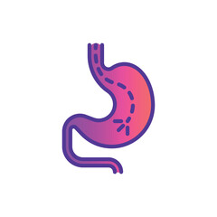 Gastroscopy thin line icon: endoscope in stomach. Medical test. Modern vector illustration.