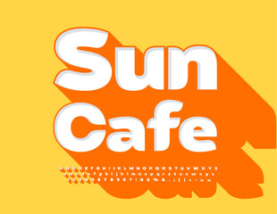 Vector advertising Banner Sun Cafe. Modern 3D Font with Big Shadow. Creative Alphabet Letters, Numbers and Symbols