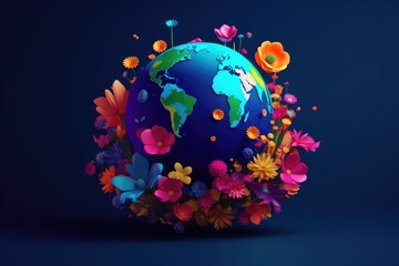 Planet earth green in flowers and trees, World Day, Erth Day, generative ai