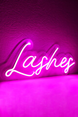 Pink neon sign lashes. Trendy style. Beauty style. Neon sign. Custom neon. Home decor.