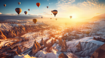 Dancing Colors in the Sky: Cappadocia's Enchanting Hot Air Balloons. Generative AI