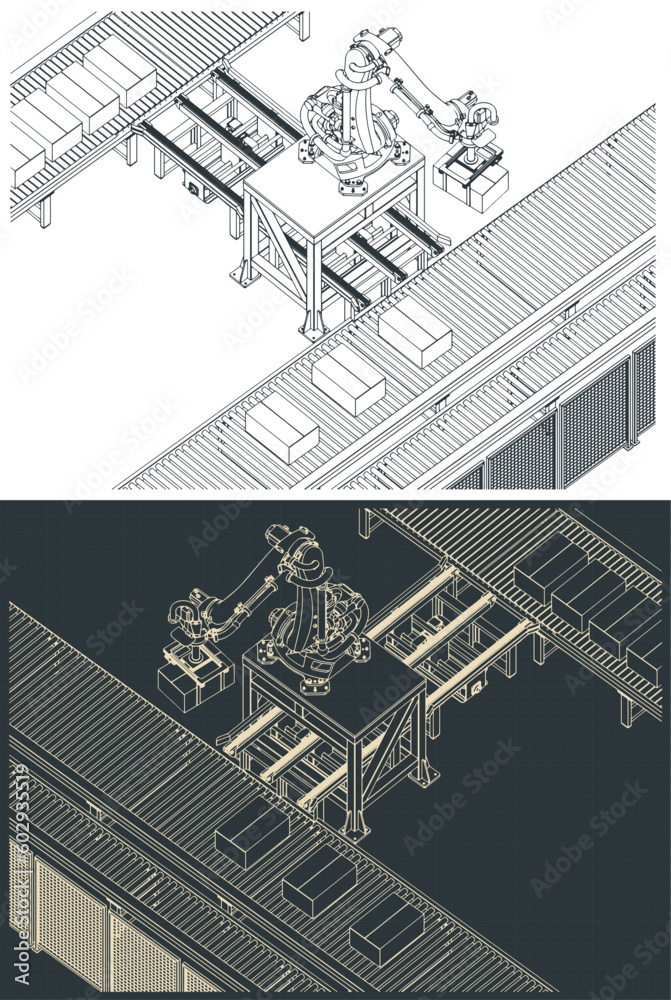 Wall mural Robotic factory conveyor line illustrations