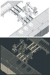 Robotic factory conveyor line illustrations