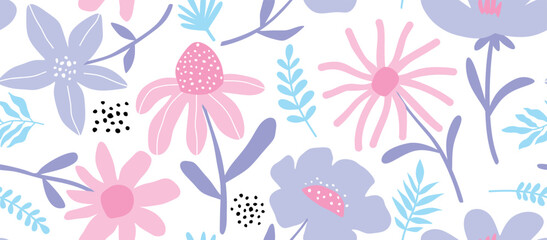 seamless pattern of Cute colorful flower. illustration vector by hand draw