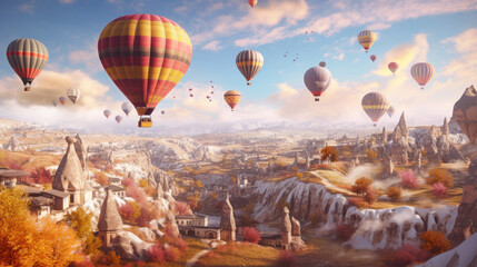 Obraz premium Cappadocia Balloon Fiesta: A Kaleidoscope of Hot Air Balloons. Generative AI