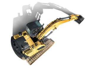 Crawler excavator with a large bucket on a white isolated background. Powerful excavator with an...