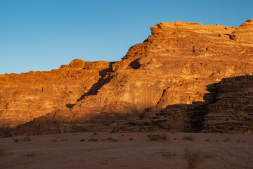 Magic mountain landscapes of Wadi Rum Desert, Jordan. Mountains in lifeless desert resemble Martian...