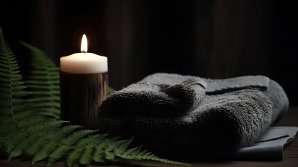 Fototapeta na wymiar Black towel in the spa. Generative AI