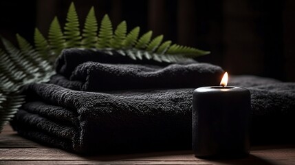 Obraz na płótnie Canvas Black towel in the spa. Generative AI