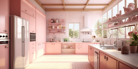 Kitchen room interior design earthy color style by generative AI tools