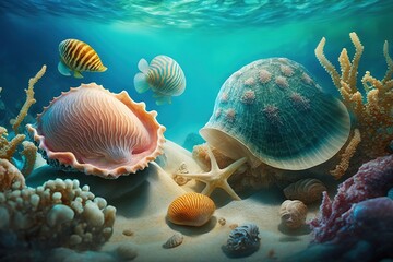 Obraz na płótnie Canvas Seashells underwater background